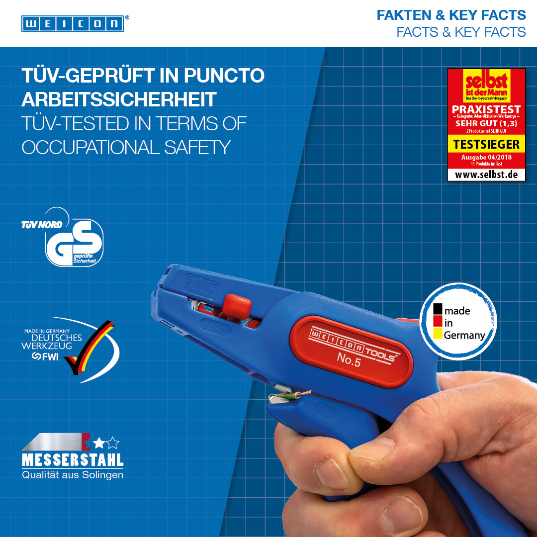 Abisolierzange No. 5 | für alle gängigen flexiblen und massiven Leiter | Arbeitsbereich 0,2 - 6,0 mm²