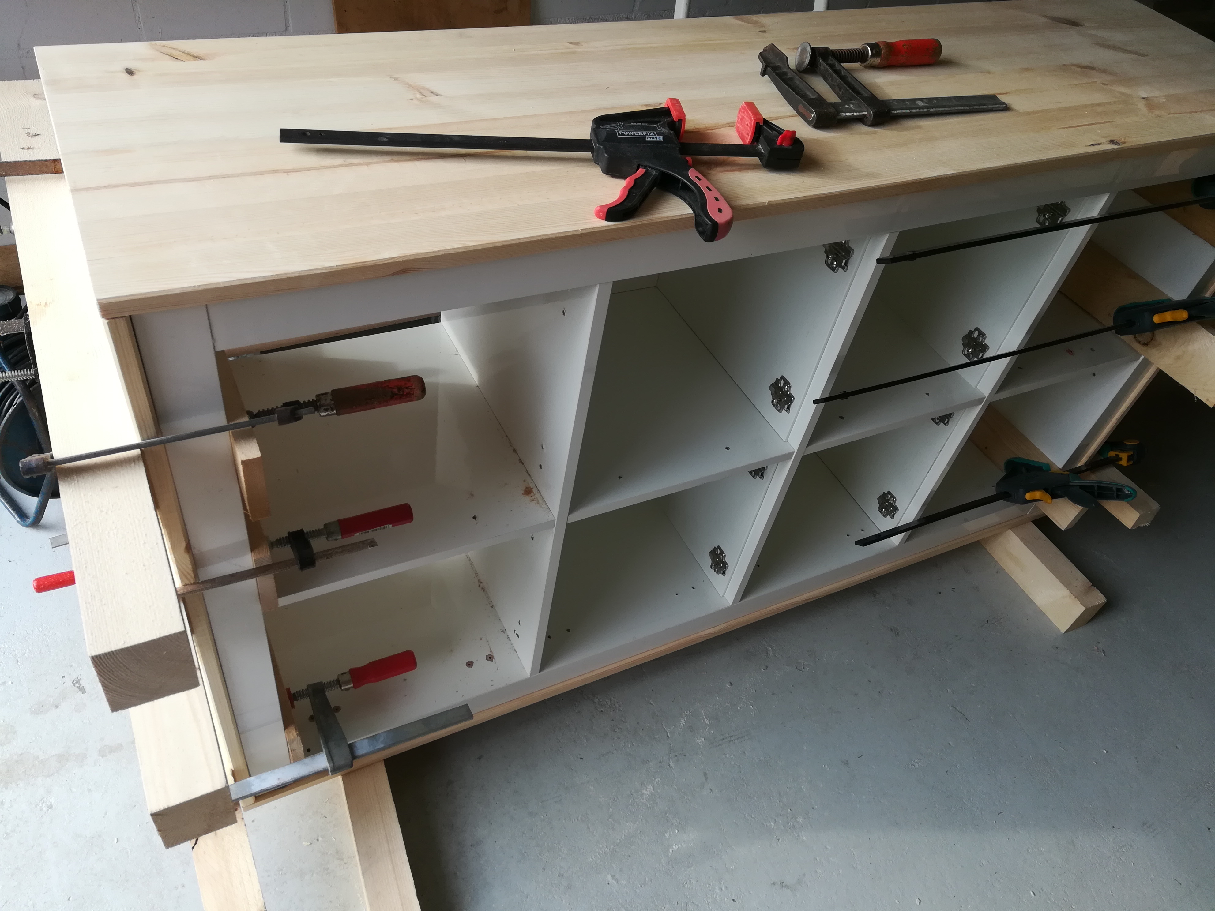tooling, cabinet, workbench, clamps, drill bits
